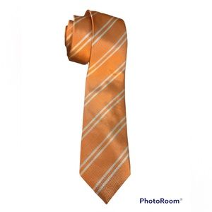The Tie Bar Men's 100% Silk Tie ~ Orange ~ Striped